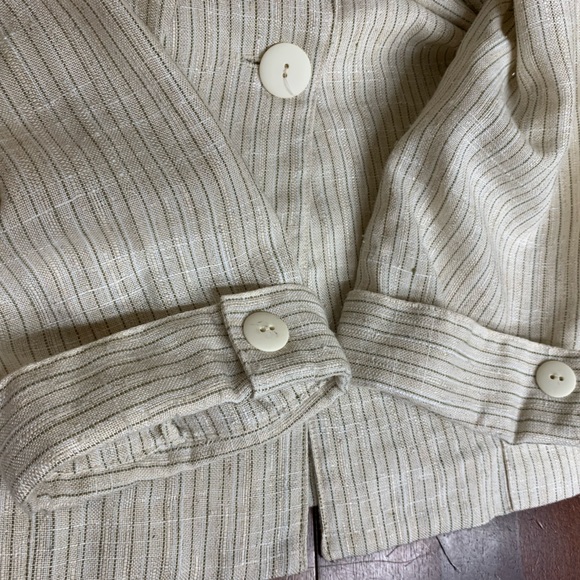 Vintage Mitchell Mitchell blazer 3/4 length sleeve Beige pin Stripe Size 10 - Picture 9 of 10